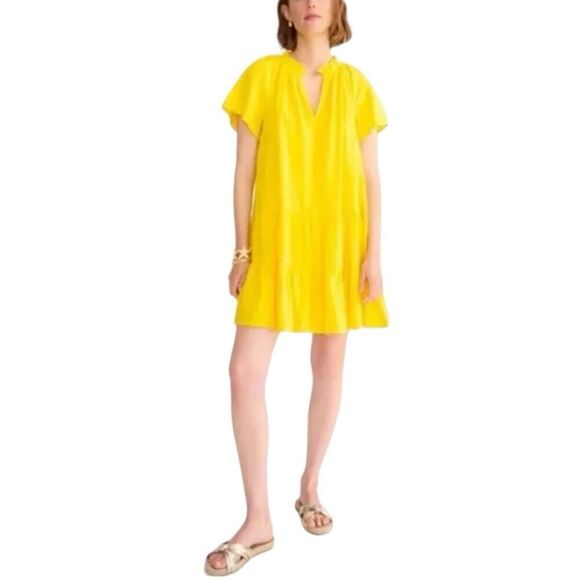 J.Crew Dress Women’s XXL Ruffle-trim tiered in cotton dobby yellow BR466 V-Neck - Picture 5 of 10